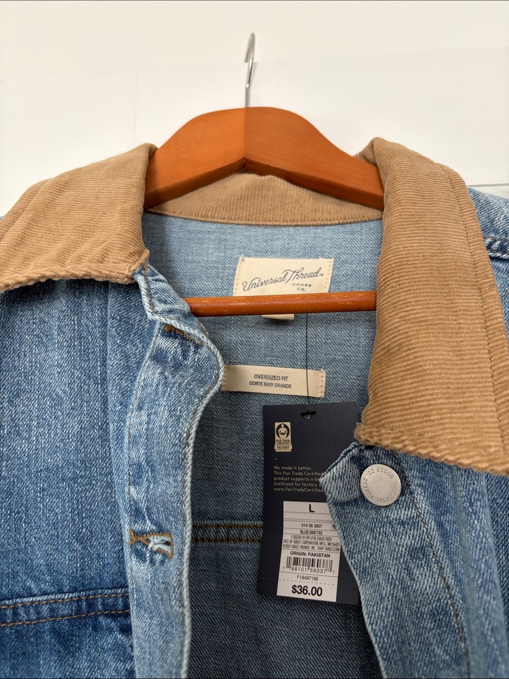 Viral OveraizedUniversal Thread Light Blue Denim Jacket with Tan Corduroy Collar - Picture 2 of 5